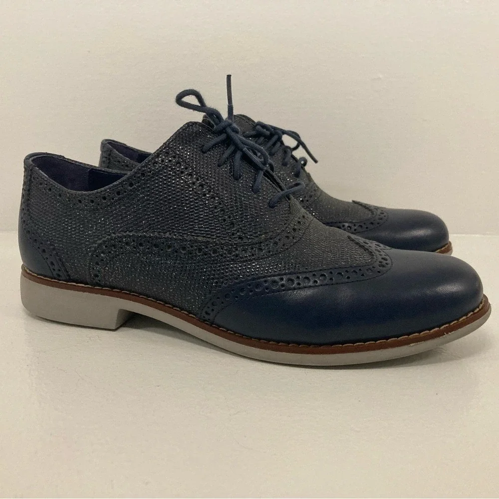 ✨Cole Haan‎ Zerogrand W00898 Glitter Navy Blue Oxford Retro Prom Fancy Sparkle